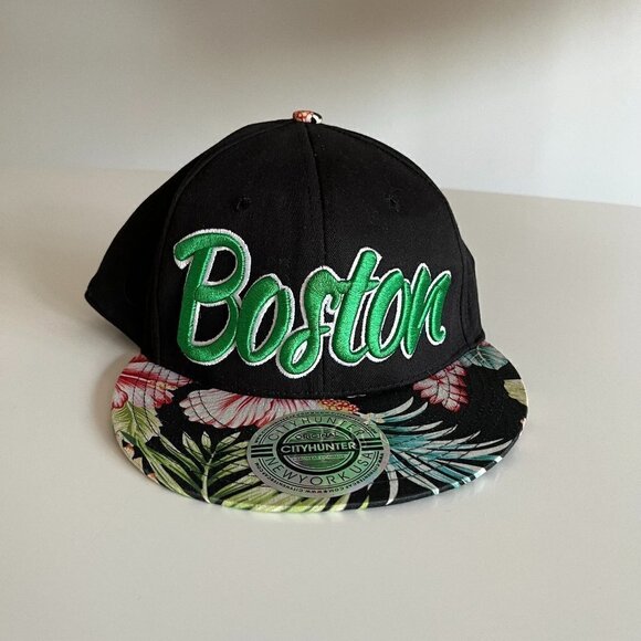 City hunter Boston Cap snapback  flowers pattern green and black - Picture 1 of 5